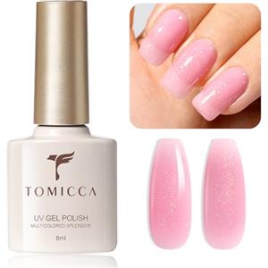 TOMICCA Smalto Semi-Permanente Glitterato Rosa Chiaro, Soak Off Smalto Gel UV LED, Gel Regalo Per Salone di Manicure DIY a Casa, 8ML