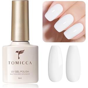 TOMICCA Smalto UV in Gel, Bianco Gel Smalto UV/LED Soak-Off Smalto per Unghie in Gel Adatto per Principianti, Nail Art, Salone, Fai da Te, Casa, 8ML