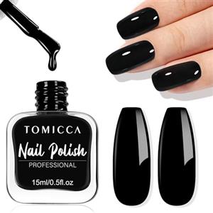 TOMICCA Smalto nero, 15 ml, lucido, ad asciugatura rapida, a lunga durata, sfoderabile a base d'acqua, per nail art fai da te