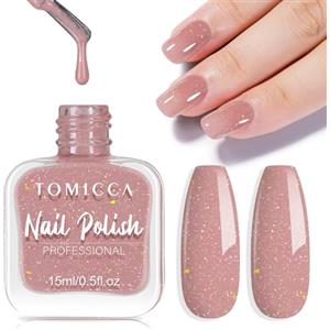TOMICCA Smalto per unghie glitterato rosa, 15 ml lucido ad asciugatura rapida a lunga durata, smalto per unghie rosa rimovibile a base d'acqua per nail art fai da te e manicure