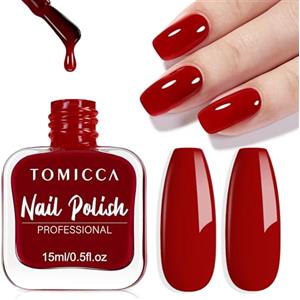 TOMICCA Smalto rosso, 15 ml, lucido, ad asciugatura rapida, a lunga durata, sfoderabile a base d'acqua, per nail art fai da te