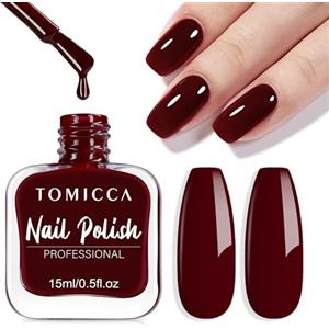 TOMICCA Smalto rosso scuro, 15 ml, lucido, ad asciugatura rapida, a lunga durata, rosso sfoderabile a base d'acqua, per nail art fai da te