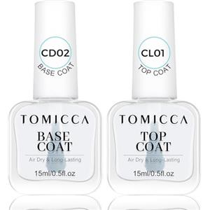 TOMICCA - Kit di 2 smalti per unghie brillanti a base d'acqua, base coat e top coat da 15 ml per manicure fai da te a casa