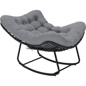 Outsunny Sedia a Dondolo da Esterno ed Interno in Rattan, Sedia a Dondolo Oversize con Cuscino Imbottito, Struttura in Metallo Zincato, Max 120 kg, per Giardino Balcone Soggiorno, Grigio Scuro