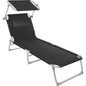 tectake® Lettino, Sedia a Sdraio con Parasole, Schienale Regolabile in 4 Posizioni, Rivestimento Resistente, Giardino, Spiaggia, Lettino da Sole Pieghevole - Nero