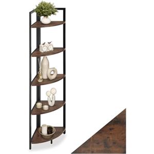 tectake® Scaffale ad Angolo 30 x 30 x 150 cm, Metallo e Legno, Libreria Design, Scaffale Salvaspazio, 5 Ripiani Arrotondati, Scaffalatura Moderna, Salotto e Ufficio - Legno Industriale Scuro