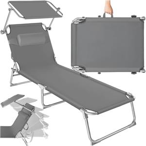 tectake® Lettino, Sedia a Sdraio con Parasole, Schienale Regolabile in 4 Posizioni, Rivestimento Resistente, Giardino, Spiaggia, Lettino da Sole, Lettino pieghevole - Grigio