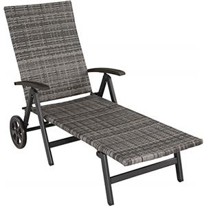 tectake 800722 Sedia a Sdraio con Rotelle, Rattan Sintetico, Regolato in 5 Posizioni, Giardino Terrazza Esterno, 194x75,5x57 cm -disponibile in diversi Colori (Grigio | No. 403219)