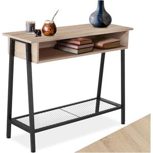 tectake® Tavolo Console, Struttura in Acciaio, Piano in Legno, Ripiano in Reticolato, Piedi Regolabili, Mobile Ingresso, Stile Industriale, Design Moderno - Industriale Legno Chiaro, Rovere Sonoma