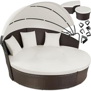 tectake® Letto Isola Alluminio Rattan, Sdraio Prendisole Giardino, Divano con Tettuccio Parasole Apribile, Divano da Esterno con Imbottitura, Sdraio da Esterno - Marrone Misto