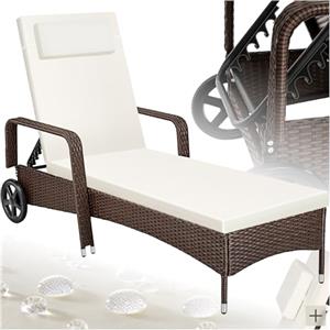 tectake® Lettino Poly Rattan Arredo Esterno Giardino, Sdraio Prendisole, Sdraio da Giardino, Terrazzo, Balcone, Sdraio piscina, Ruote Gommate, Arredo Interno Divano Sedia - Marrone Misto