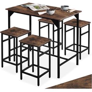tectake® Set Tavolo Bar e 4 sgabelli alti, struttura acciaio, design industriale, tavolo da pranzo alto, penisola cucina e sedie sala da pranzo, casa e cucina e bar - Legno Industriale Scuro