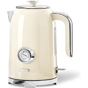Wiltal Bollitore retrò [1,7 l, 2200 W], crema, in acciaio inox, con indicatore di temperatura e livello dell'acqua esterno in design retrò