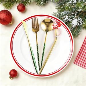 Dwafill Forchette Natalizie, Dwafill Set da 4 Pezzi Forchette Acciaio Inox con Manico Colorato, Set Posate Oro, Regali Squisiti e Personalizzati (E)