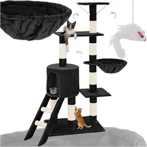 tectake® Albero Tiragraffi per Gatti, Comoda Casetta Gatti, 3 Topolini Giochi Gatto, Vari Piani, Struttura Resistente, Tiragraffi per Gatti Adulti e Cuccioli, Altezza 144 cm - Nero
