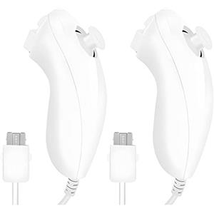 Aicharynic Kit Controller Nunchuk per Wii, 2 Pezzi, Joystick e Gamepad di Ricambio compatibili con Console Wii, Bianco