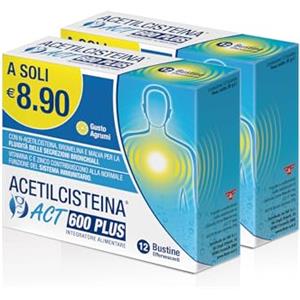linea ACT Acetilcisteina ACT 600 PLUS, Integratore Alimentare per Supportare la Salute Respiratoria con N-Acetilcisteina, Bromelina, Vitamina C, Zinco e Malva - 1 Confezione Bipack da 24 Bustine Effervescenti
