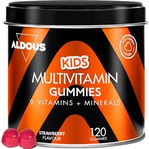 Aldous Bio Multivitaminico per Bambini - 120 Caramelle Gommose Gusto Fragola - 12 Vitamine e Minerali - Multivitaminico Completo - Integratore Difese Immunitarie - Energia, Crescita e Vitalità - ALDOUS