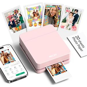 Nelko PP01 Stampante Fotografica Portatile, Mini Stampante a Colori per Stampa Foto dal Cellulare, Stampante Istantanea con 20 Carte per Foto Adesive, App di Modifica, Compatibile iOS/Android, Rosa