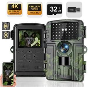 Lutranstra Fototrappola WiFi 4K 60MP con App,Fototrappola Notturna con IR Visione 120 Ultra Grandangolo, Sensore di Movimento visione nottuma, fotocamera termica, caccia, 0,2s, 940nm,bassa luminosità, infrarossi