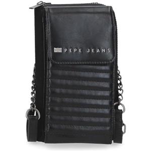 Pepe Jeans Biker Borsa a tracolla per cellulare Nero 11x20x4 cm Poliestere con dettagli in pelle sintetica by Joumma Bags, Nero, Taglia unica, Borsa a tracolla per cellulare