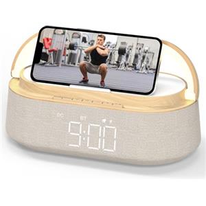 COLSUR Radiosveglia Digitale con Ricarica Wireless, Radio FM Sveglia con Allarme con Timer di Speaker Bluetooth Portatile, USB Luce Noctturna, Display LED Regolabile