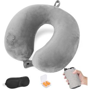 Cirorld Cuscino Gonfiabile da Viaggio Collo, Cuscino Aereo Ultraleggero e Compatto, Cuscino Cervicale da Viaggio, Inclusa Maschera per Dormir, Tappi auricolari, Borsa per Trasporto