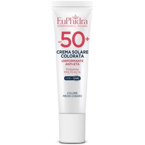 Euphidra Crema Solare Colorata Medio-Chiara SPF 50 - Uniformante e Anti-Età per Pelle Sensibile, 30 ml