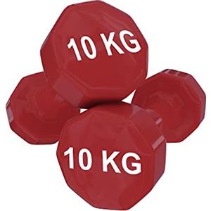 Bricozone Manubri Pesi Vinile 10 kg - Dumbbells Ideali per Esercizi in casa e Palestra - Impugnatura Antiscivolo - Colore Rosso