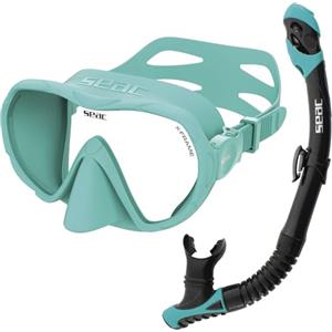 SEAC Set Bis X-Frame Dry - Set Snorkeling Adulto con Maschera Frameless Monolente in Vetro Temperato e Snorkel Dry Top | Silicone, Valvola di Spurgo e Boccaglio Ergonomico per Immersioni e Snorkeling