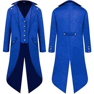 YQVGFBY Cappotto Steampunk Frac Uomo, Abbigliamento Medievale Costume da Mago Mantello Pirata Uomo, Halloween Rinascimento Pirata Vampiro Festa Cosplay Costumi per Adulti (Blu, XL)