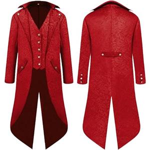 YQVGFBY Cappotto Steampunk da Uomo, Costume da Mago Medievale, Cappotto da Pirata, Costume da Halloween Rinascimentale per Festa di Vampiro, Costumi da Cosplay per Adulti (Rosso)