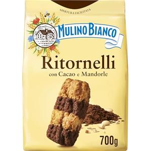 Mulino Bianco Biscotti Frollini Ritornelli con Cacao e Mandorle, Senza Olio di Palma, Colazione Ricca di Gusto, 700 g (Confezione da 2)