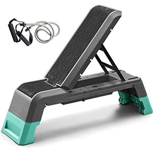 leikefitness Panca multifunzione per aerobica con cordino, piattaforma di allenamento regolabile, panca per pesi, attrezzatura professionale per il fitness per casa e palestra (nero)