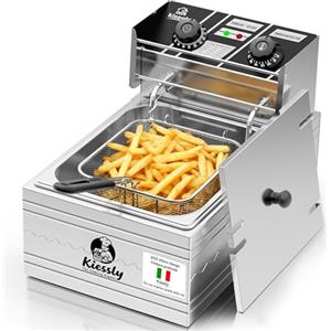 Kiseely Friggitrice elettrica da 20 litri, friggitrice commerciale da 3500W con cestelli, friggitrice a doppia vasca in acciaio inossidabile con controllo del tempo e della temperatura (Single Fryer 10L IO4)