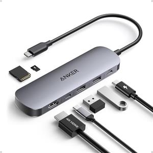 Anker Hub USB C 7 in 1 100W, Adattatore Type C Multiporta per Laptop, Splitter USB HDMI 4K60Hz, Potenza Massima 100W, 3Porte Tipo A/Tipo C 3.0, Scheda SD/TF, per Dispositivi Type C(Senza Alimentatore)