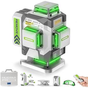 Huepar Pro Livella Laser Autolivellante Professionale 16 Linee, 4 X 360° Livello Laser Verde, Preciso Con Batteria agli Ioni di Litio da 8000mAh, Supporto Multifunzione e Custodia Rigida ZK04CG