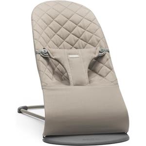 BabyBjörn Sdraietta Bliss - Tessuto, Trapunto classico, Grigio sabbia,Design ergonomico, Dondolio naturale, Da 3,5 e 13 kg, da 0 a 2 anni