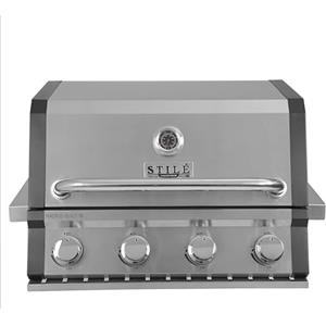 Stilé Collection Barbecue da Incasso a Gas GPL 4 Fuochi 14 kW Grill in Acciaio Inox con Coperchio Griglie in Ghisa BBQ Built-in Professionale per Cucina Outdoor (Grigio)