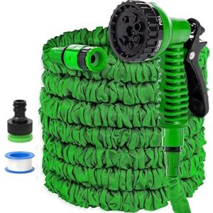 QSZTJJ Tubo Irrigazione Estensibile,Tubo Estensibile da Giardino con 7 Funzioni per Lavaggio A Tenuta Stagna,Tubo Flessibile da Giardino per Giardinaggio, Lavaggio Auto, Pulizia (75FT(22.5m),Green)