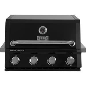 Stilé Collection Barbecue da Incasso a Gas GPL 4 Fuochi 14 kW Grill in Acciaio Inox con Coperchio Griglie in Ghisa BBQ Built-in Professionale per Cucina Outdoor (Nero)