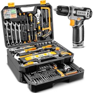 DEKO Cassetta Attrezzi Completa con Trapano Avvitatore Batteria 12V, 238 Pezzi Valigetta con Set Completo di Punte