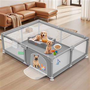 Gimars Recinto per Cuccioli 180 x 150 x 66 cm con Porta, per Cuccioli o Cani di Piccola Taglia, Box Robusto per Animali, Rete in Nylon Rinforzata, Uso Interno ed Esterno, Lavabile