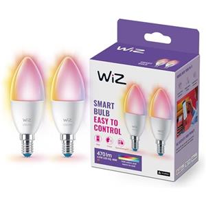 WiZ Lampadina Candela Smart LED WiFi, Luce Bianca e Colorata, E14, 40W, Tecnologia SpaceSense, Controllo Vocale (Alexa, Apple HomeKit, Google Home), confezione da 2