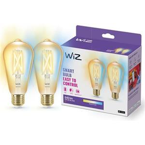 WiZ Lampadina Smart WiFi, Luce Bianca da Calda a Fredda Dimmerabile, Filament Ambrata, E27, 2 PezziI, 6.5W, Tecnologia SpaceSense, Controllo Vocale (Alexa, Apple HomeKit, Google Home)