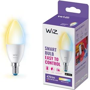 WiZ Lampadina Candela Smart LED WiFi, Luce Bianca da Calda a Fredda, E14, 40W, Tecnologia SpaceSense, Controllo Vocale (Alexa, Apple HomeKit, Google Home)