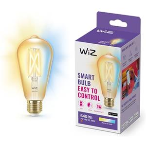 WiZ Lampadina Edison Smart LED WiFi, Luce Bianca da Calda a Fredda, Filamento Ambrata, E27, equivalente a 50W, Tecnologia SpaceSense, Controllo Vocale (Alexa, Apple HomeKit, Google Home)