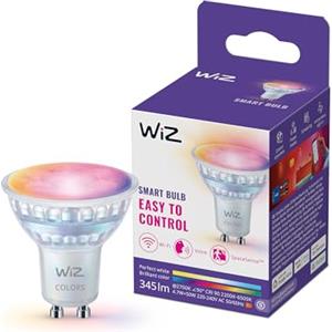 WiZ Faretto LED smart vetro GU10, a colori e bianco Regolabile, equivalente 50 W, 2.200-6.500 K, 345 lumen, intensità regolabile, compatibile con Alexa, Google Assistant e Apple Home, conf. da 1