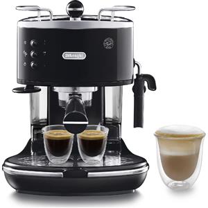 De Longhi Icona ECO 311.BK Macchina Caffé Cialde e Caffé Macinato in Polvere Espresso Manuale con Erogatore di Vapore 1 o 2 Tazze colore Nero