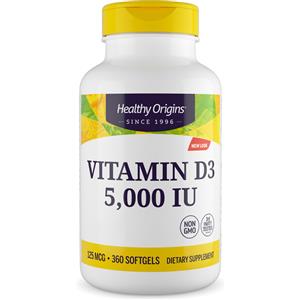 Healthy Origins Vitamin D-3 5000 IU con Olio d'Oliva - 360 Capsule Morbide per la Salute delle Ossa